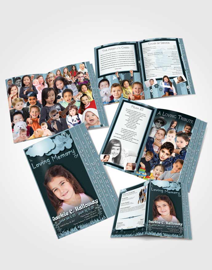 4 Page Graduated Step Fold Obituary Template Brochure Blessed Sky Childs Dream