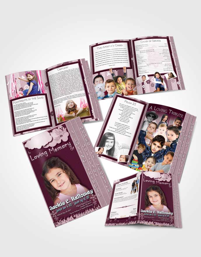 4 Page Graduated Step Fold Obituary Template Brochure Blossoming Rose Childs Dream