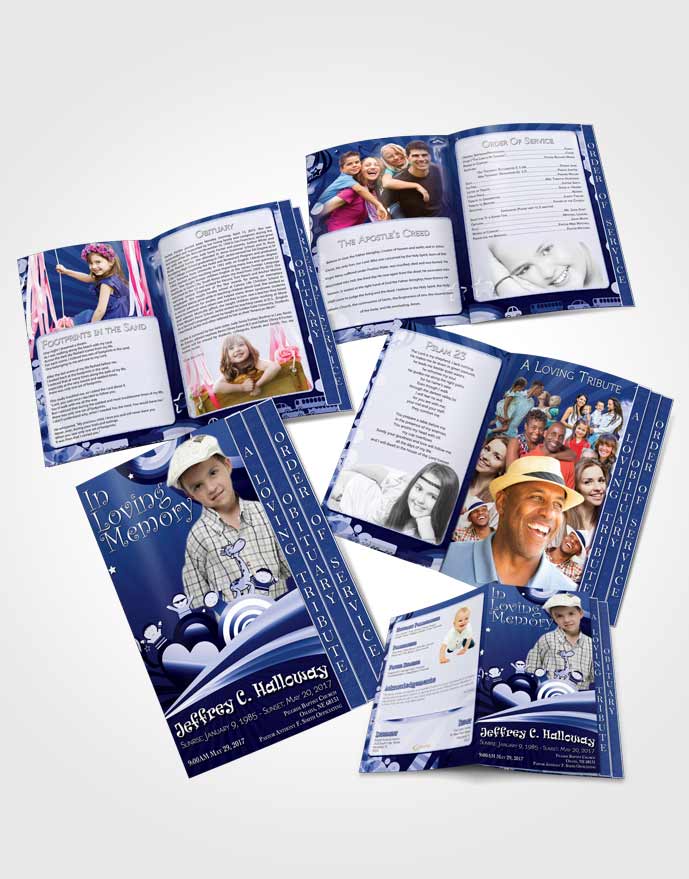 4 Page Graduated Step Fold Obituary Template Brochure Blue Eyes Childs Journey