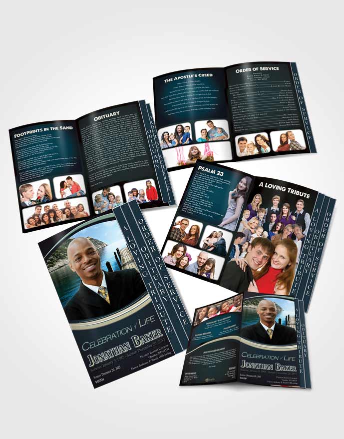4 Page Grad Obituary Template Brochure Blue Heaven Journey