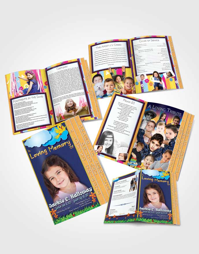 4 Page Graduated Step Fold Obituary Template Brochure Blue Mountains Childs Dream