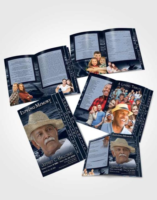 4 Page Grad Obituary Template Brochure Blue Water Sports