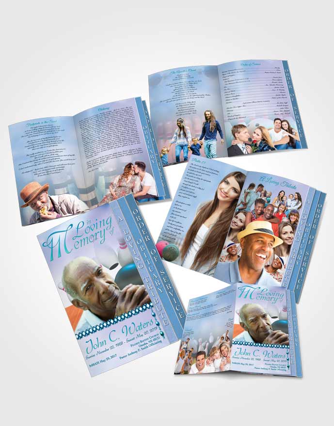 4 Page Grad Obituary Template Brochure Bowling Days Ocean Waters