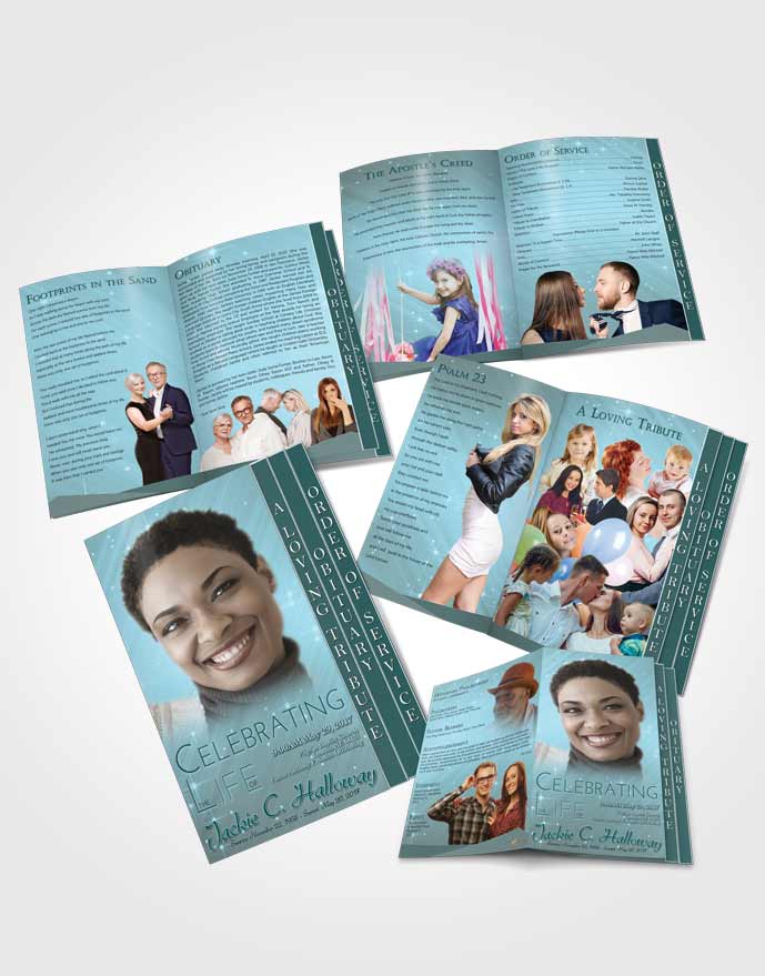 4 Page Grad Obituary Template Brochure Coral Reef Serenity