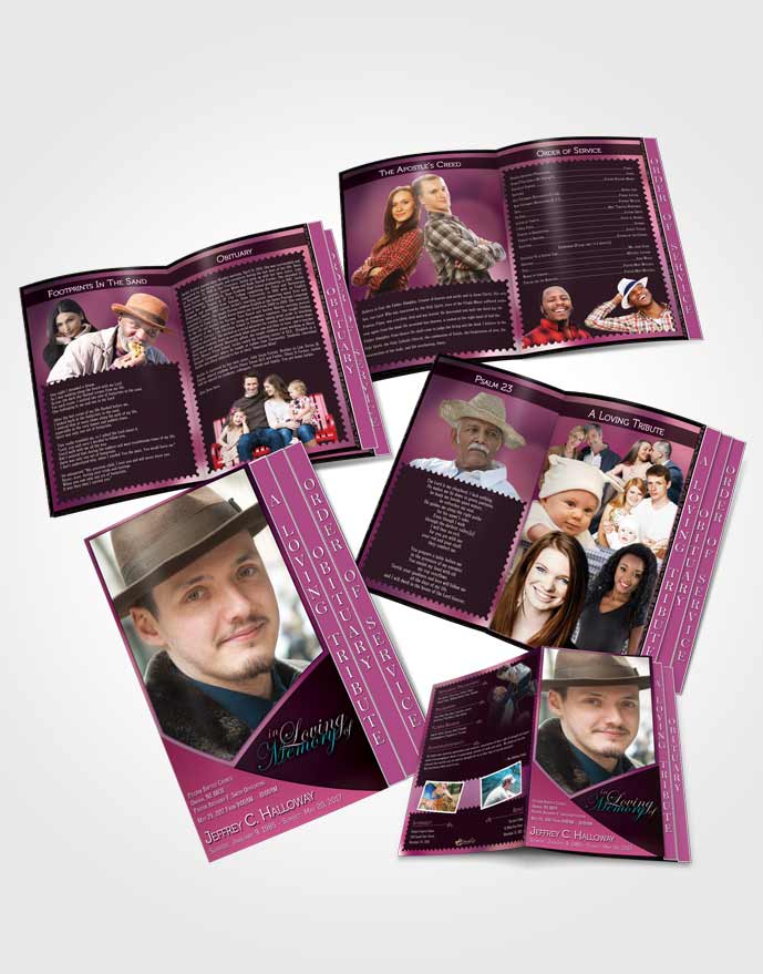 4 Page Grad Obituary Template Brochure Crystal Harmony Amaranth Pink Dark