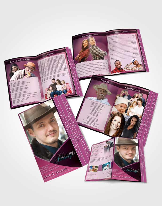 4 Page Grad Obituary Template Brochure Crystal Harmony Amaranth Pink Light