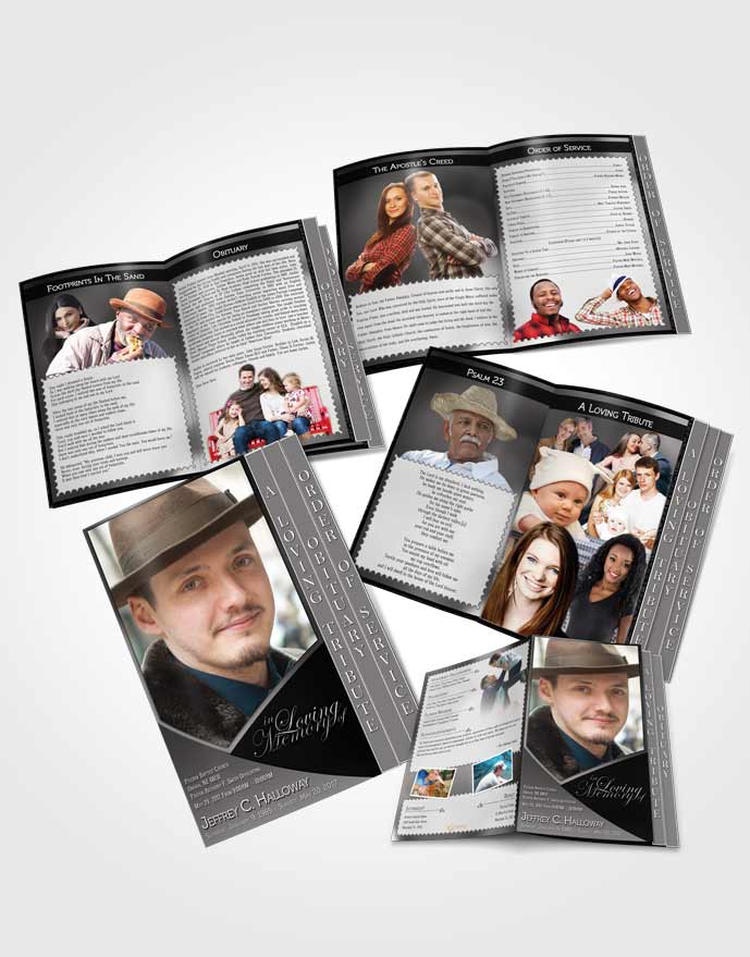 4 Page Grad Obituary Template Brochure Crystal Harmony Black and White Light