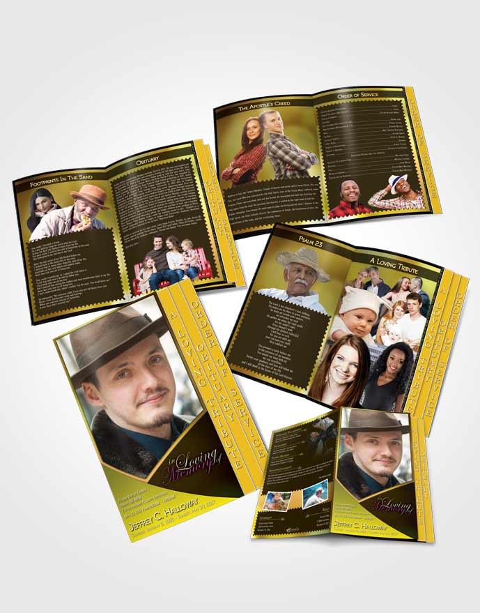 4 Page Grad Obituary Template Brochure Crystal Harmony Gold Dark