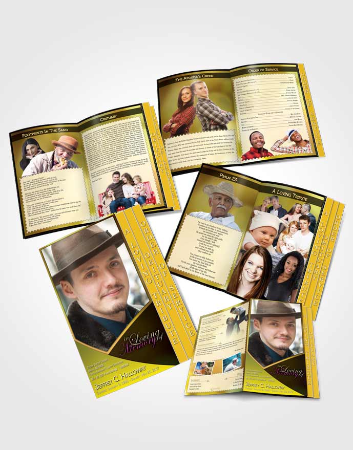4 Page Grad Obituary Template Brochure Crystal Harmony Gold Light