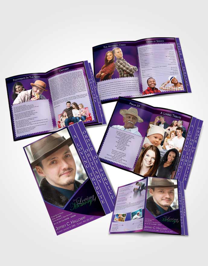 4 Page Grad Obituary Template Brochure Crystal Harmony Orchid Light