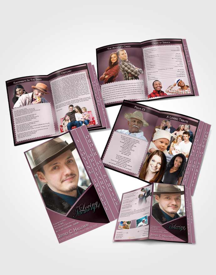4 Page Grad Obituary Template Brochure Crystal Harmony Puce Light