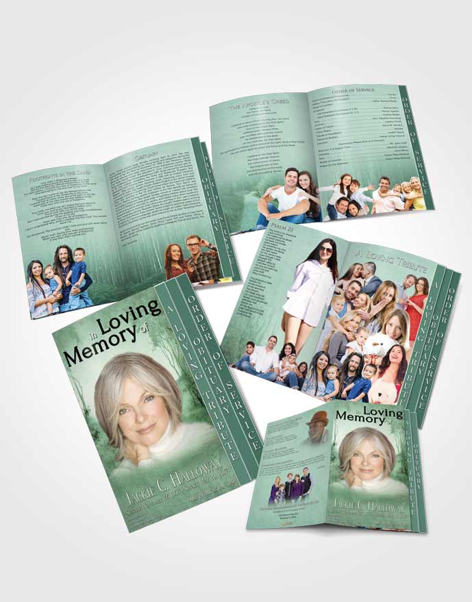 4 Page Grad Obituary Template Brochure Deep Forest Walk in the Woods