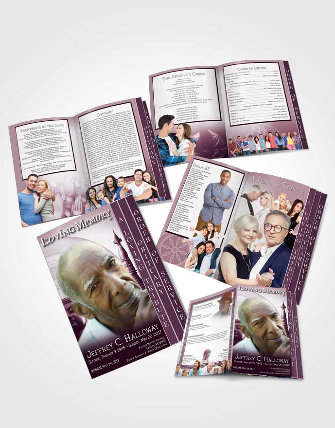 4 Page Grad Obituary Template Brochure Deep Lavender Buddhist Faith