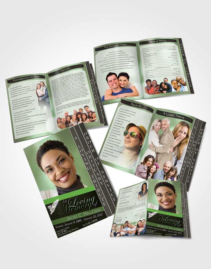 4 Page Grad Obituary Template Brochure Divine Essence Forest Laughter