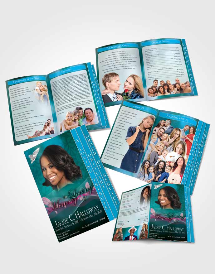 4 Page Grad Obituary Template Brochure Divinity Turquoise Star