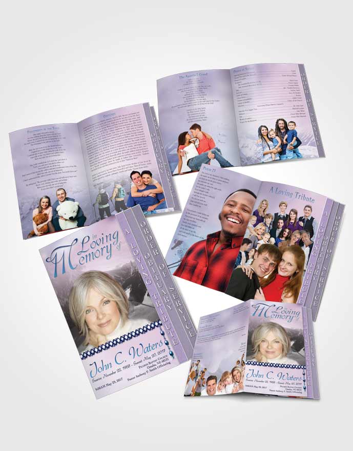4 Page Grad Obituary Template Brochure Early Morning Downhill Skiing