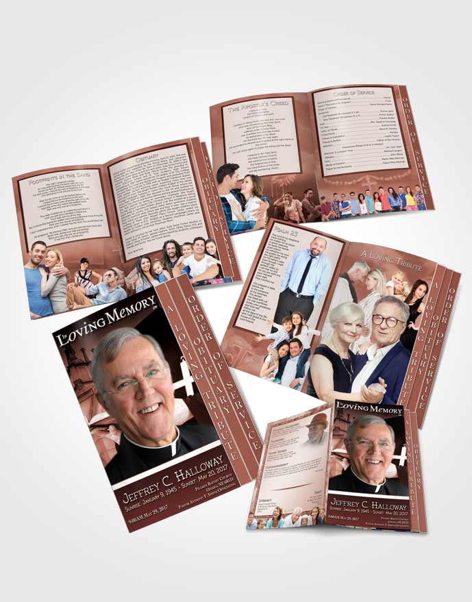 4 Page Grad Obituary Template Brochure Early Morning Heavenly Priest