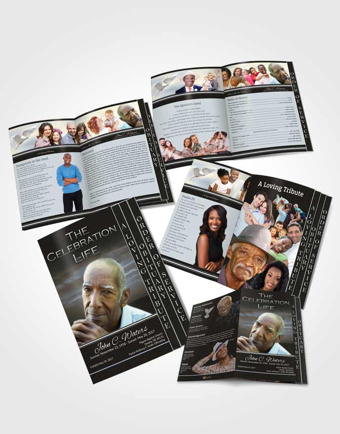 2 Sizes Included 4 Page Graduated Step Fold Obituary Template Brochure Divinity