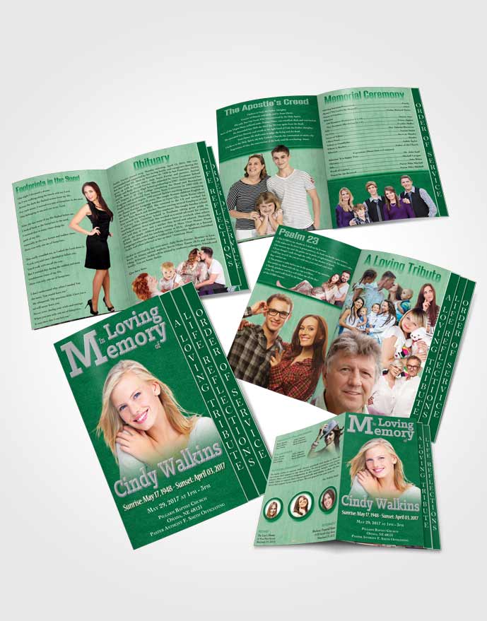 4 Page Grad Obituary Template Brochure Elegant Love Glowing Emerald