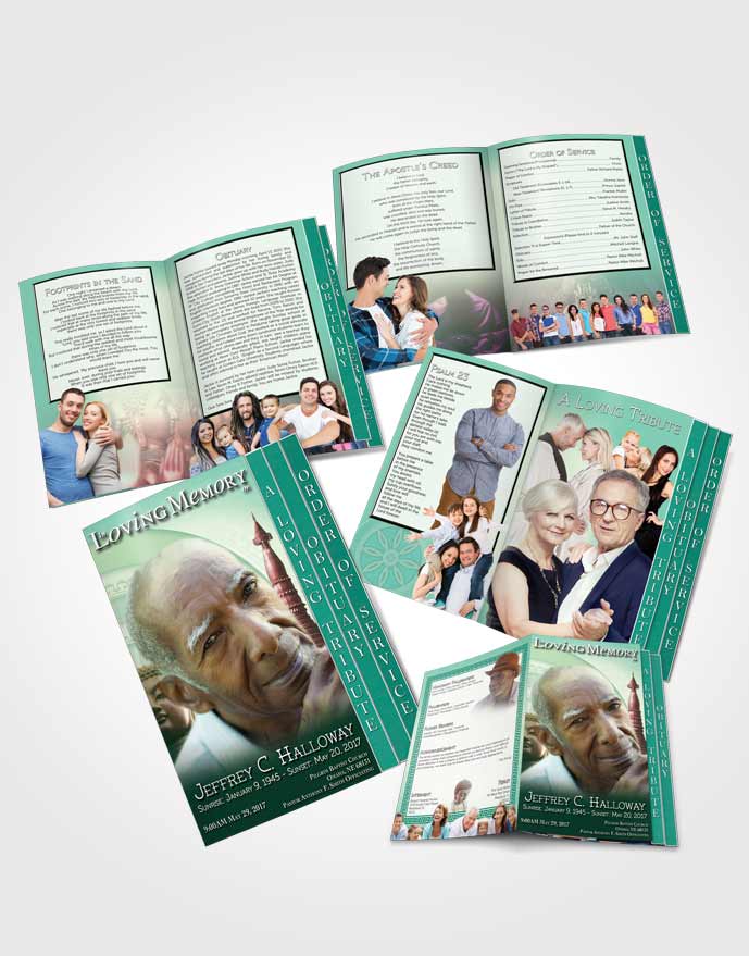 4 Page Grad Obituary Template Brochure Emerald Buddhist Faith