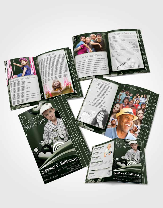4 Page Graduated Step Fold Obituary Template Brochure Emerald Childs Journey