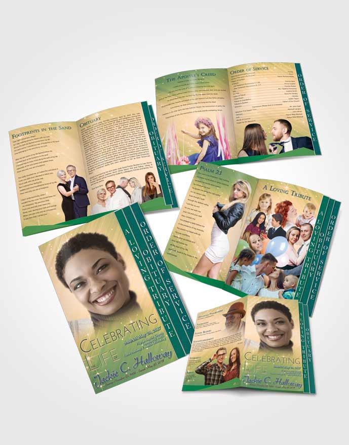 4 Page Grad Obituary Template Brochure Emerald Forest Serenity