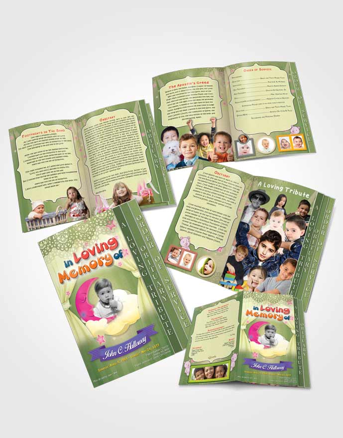 4 Page Graduated Step Fold Obituary Template Brochure Emerald Sunrise Childrens Innocence
