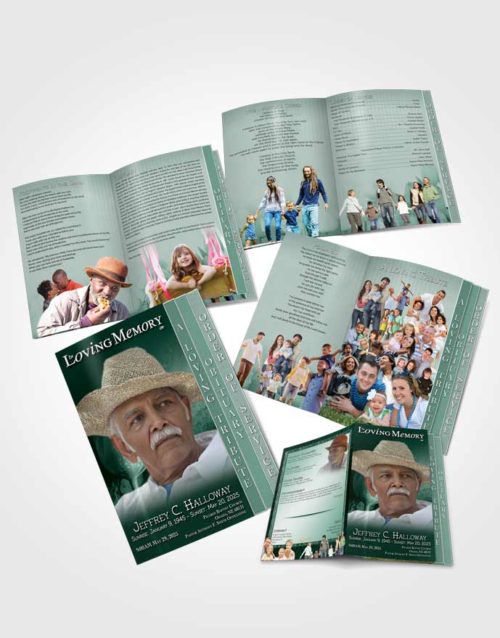 4 Page Graduated Step Fold Obituary Template Brochure Emerald Tulip Garden