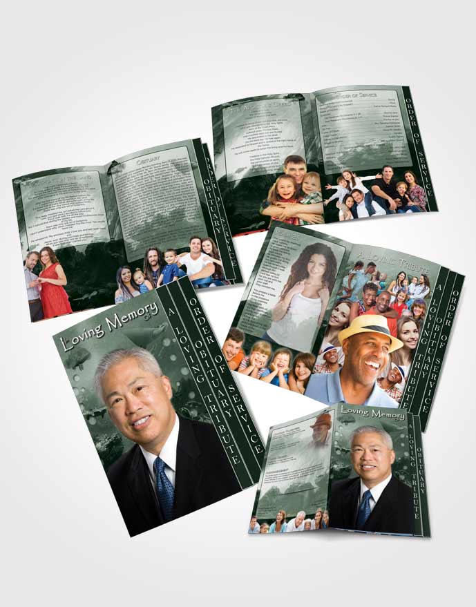 4 Page Grad Obituary Template Brochure Emerald Water Lover
