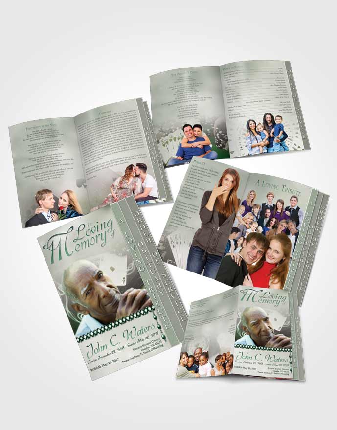 4 Page Grad Obituary Template Brochure Emerald Weekend Card Game
