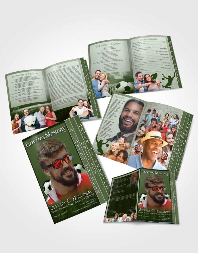 4 Page Grad Obituary Template Brochure Forest Breeze Soccer Star
