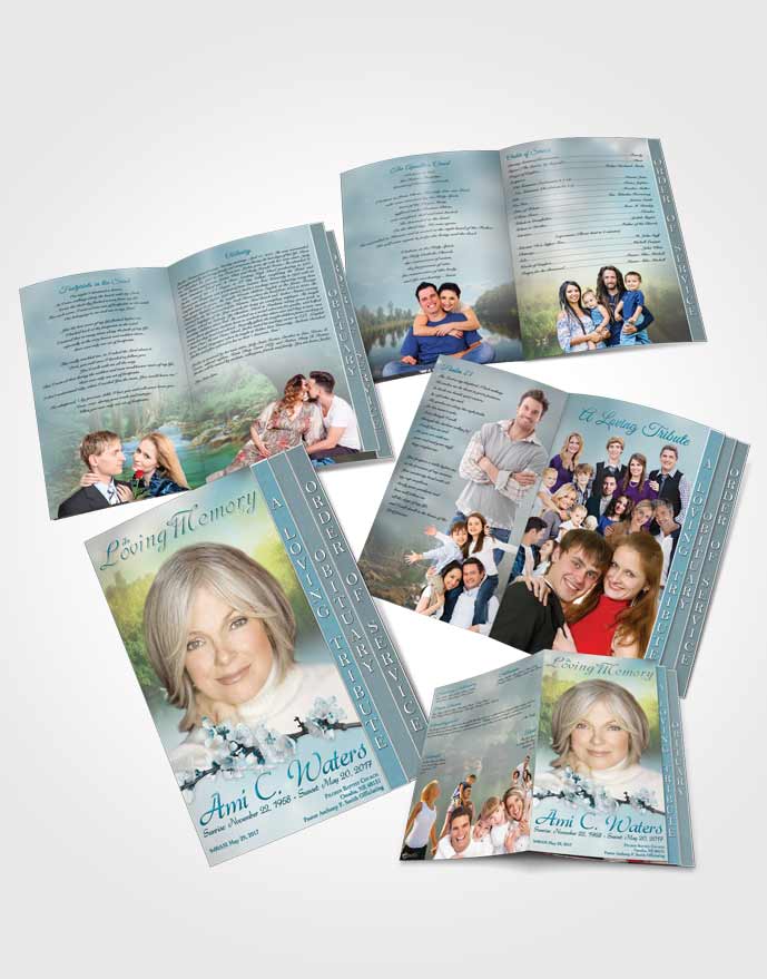4 Page Grad Obituary Template Brochure Forest River Peaceful Ocean