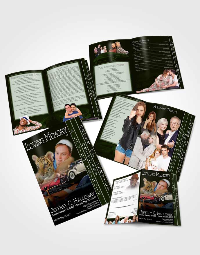 4 Page Grad Obituary Template Brochure Forest Smile Car Enthusiast
