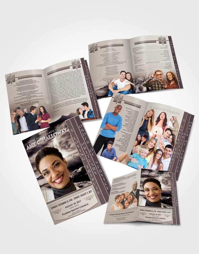 4 Page Grad Obituary Template Brochure Freedom Evening Moon