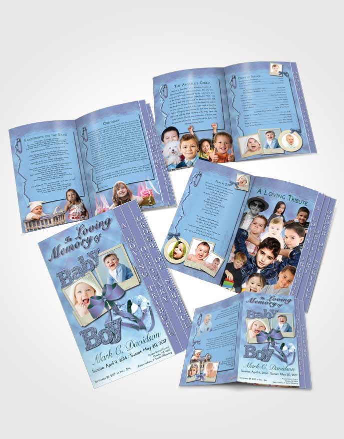 4 Page Graduated Step Fold Obituary Template Brochure Gentle Baby Boy