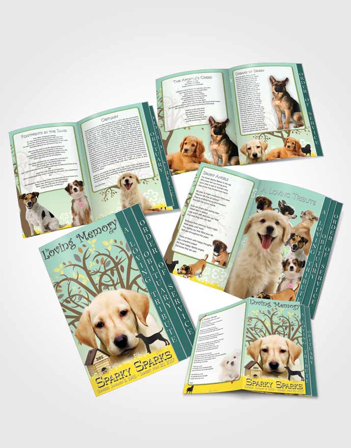 4 Page Grad Obituary Template Brochure Glowing Doggy Heaven