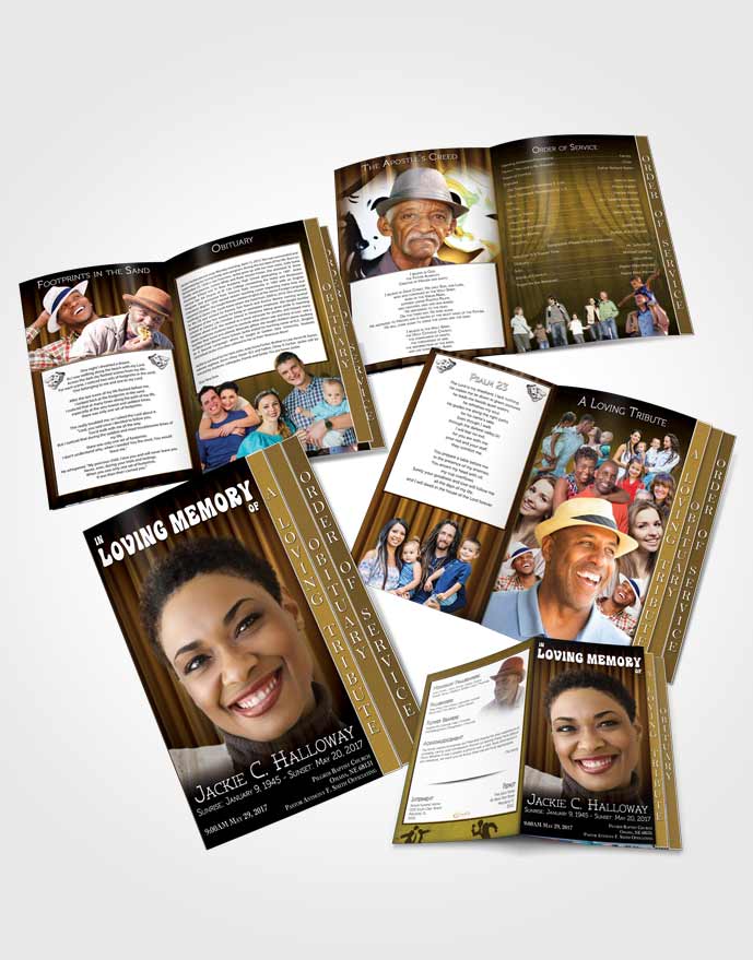 4 Page Grad Obituary Template Brochure Golden Actor
