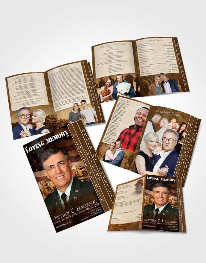 4 Page Grad Obituary Template Brochure Golden Army Salute