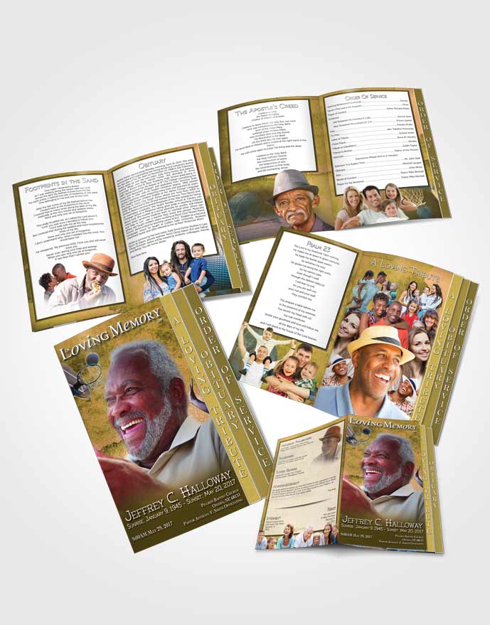 4 Page Grad Obituary Template Brochure Golden Basketball Star