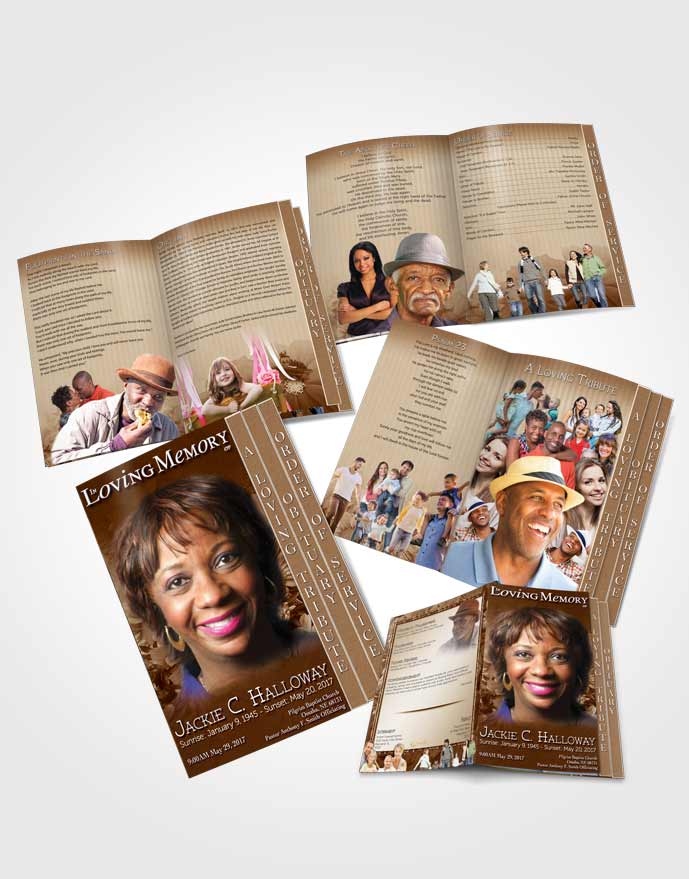 4 Page Graduated Step Fold Obituary Template Brochure Golden Dream Flower