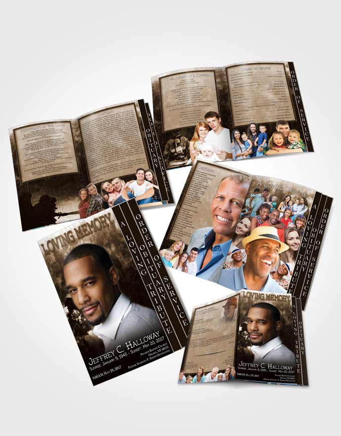 4 Page Grad Obituary Template Brochure Golden Firefighter