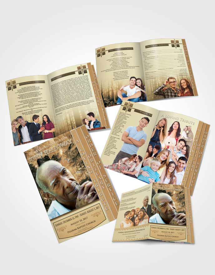 4 Page Grad Obituary Template Brochure Golden Forest Laughter
