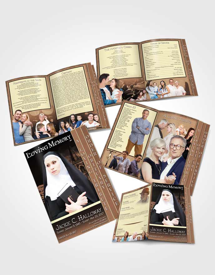 4 Page Grad Obituary Template Brochure Golden Heavenly Nun