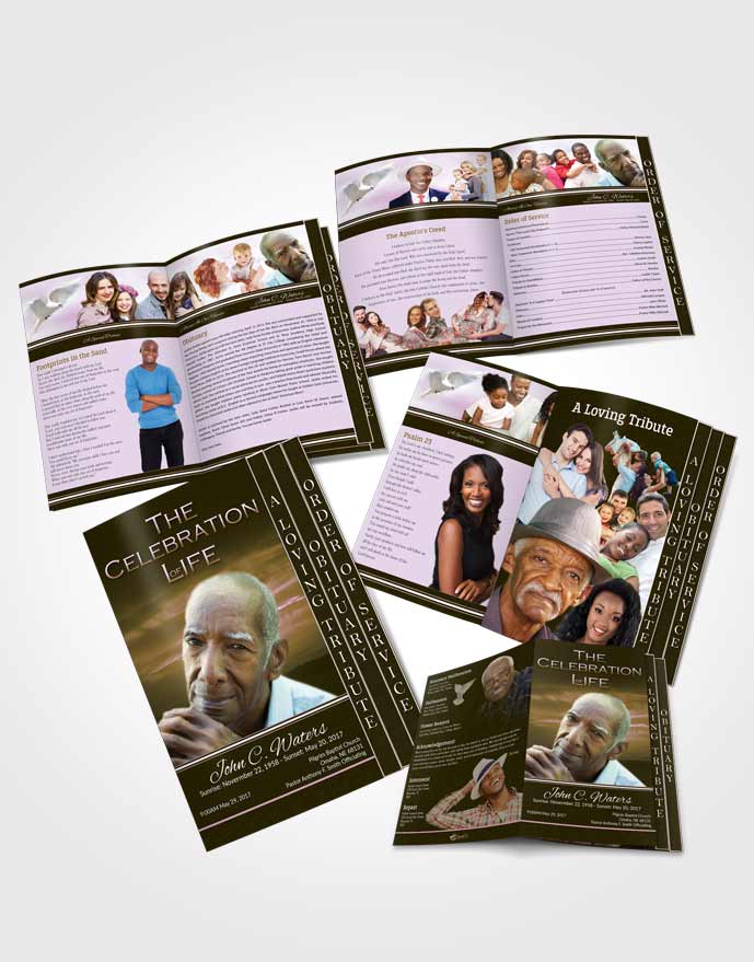 4 Page Grad Obituary Template Brochure Golden Higher Power
