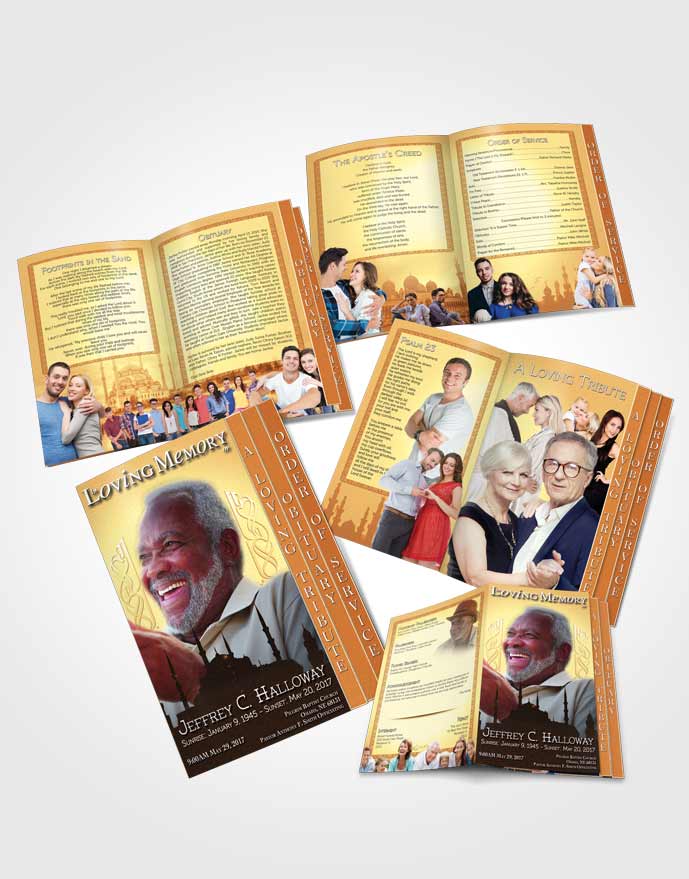 4 Page Grad Obituary Template Brochure Golden Islamic Serenity