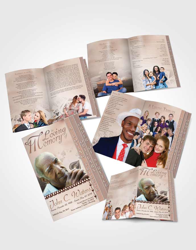 4 Page Grad Obituary Template Brochure Golden King of Hands