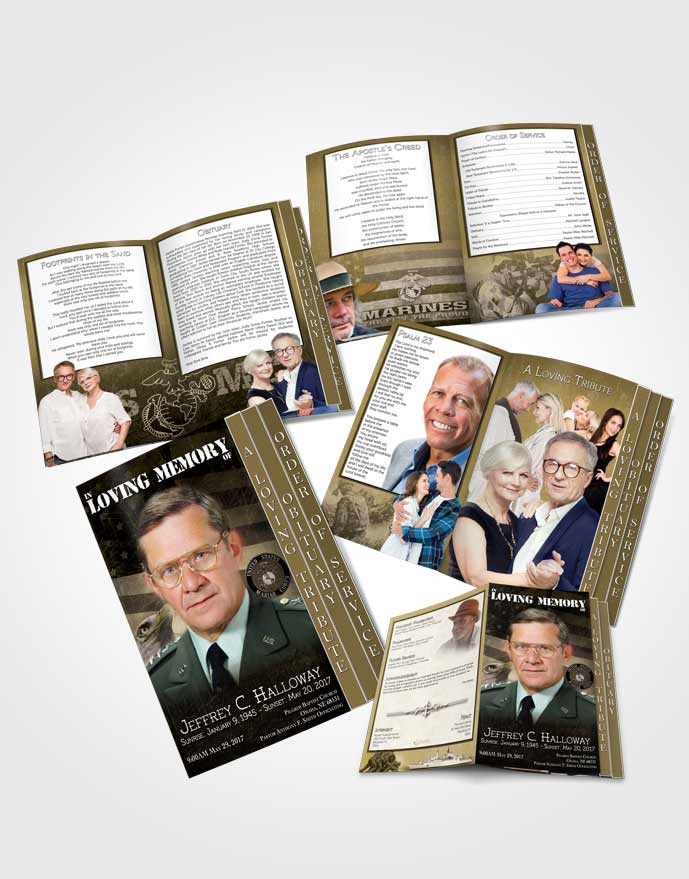 4 Page Grad Obituary Template Brochure Golden Marine Salute