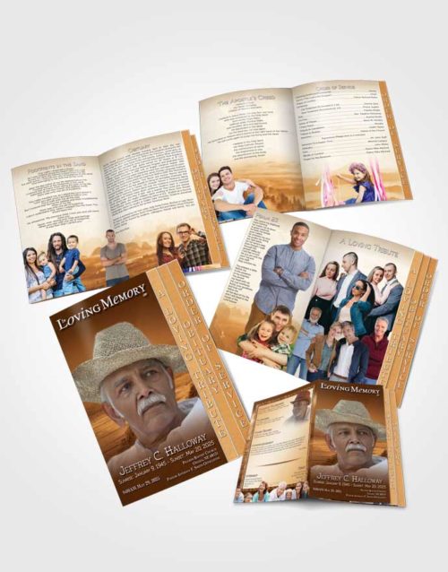 4 Page Grad Obituary Template Brochure Golden Misty Mountain