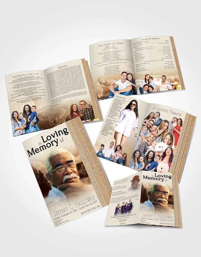 4 Page Grad Obituary Template Brochure Golden Rocky Moon