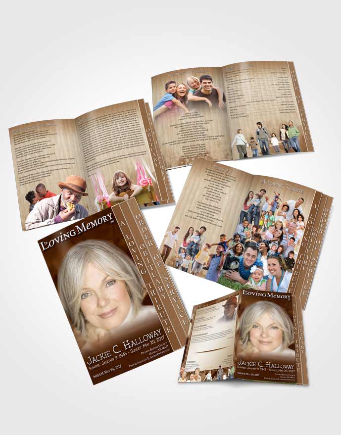 4 Page Graduated Step Fold Obituary Template Brochure Golden Summer Flowers